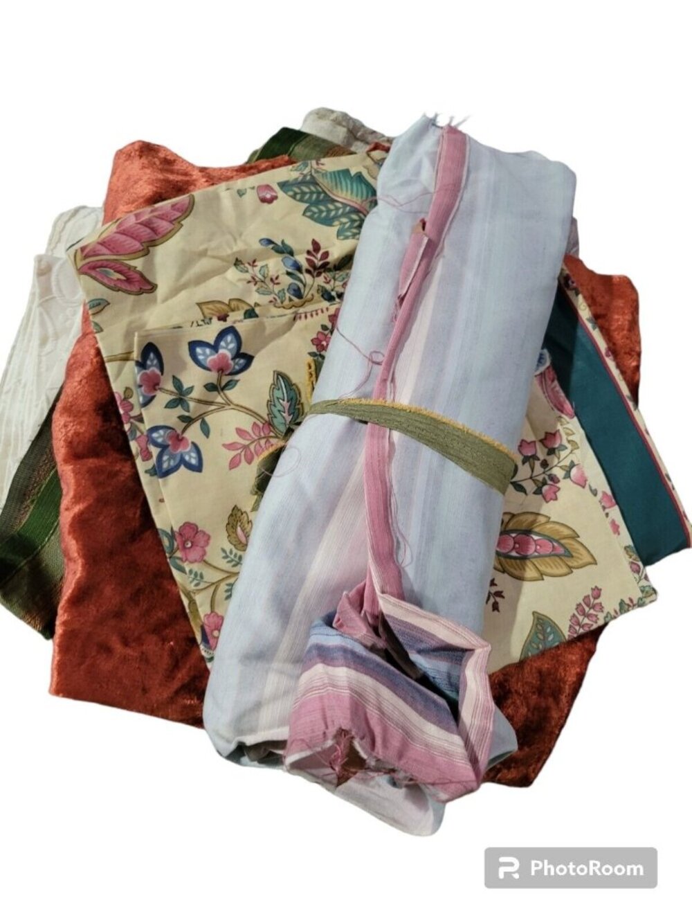 7pc Mixed Lot Multicolor Fabric Remnants Polished Cotton Velvet Matelasse
